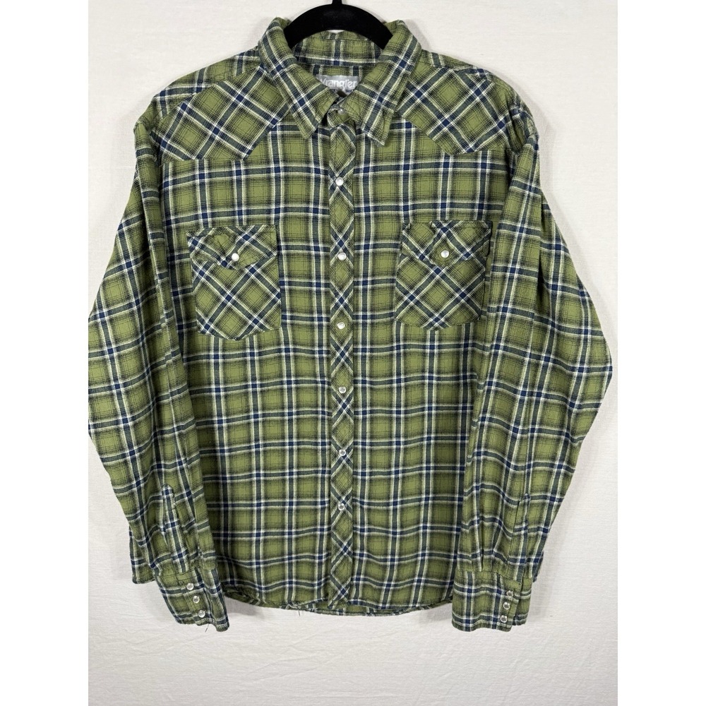 Wrangler Wrancher Men's Size XL Green Pearl Snap Long Sleeve Flannel Shirt